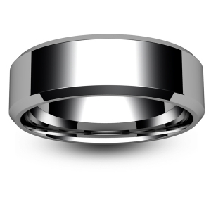 Flat Court Chamfered Edge - 7mm (CEI7-w) White Gold Wedding Ring